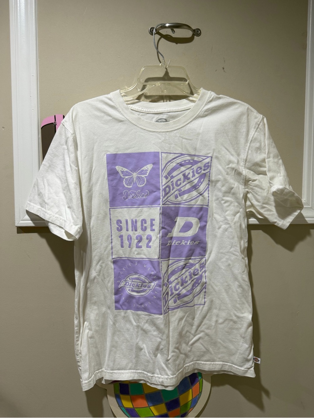 Dickies White Tee with Lavender Graphic Panel